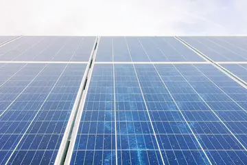 Close view of blue solar panels
